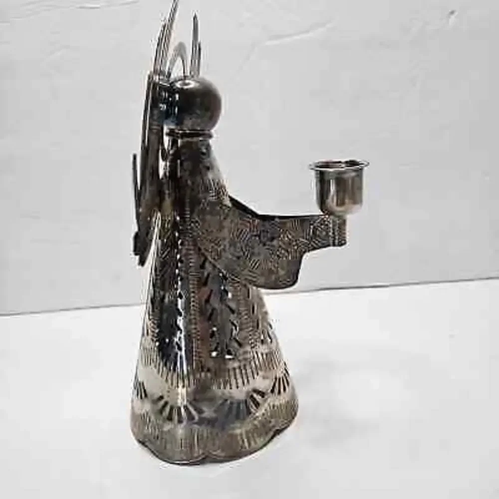 Vintage Metal‎ Angel Candlestick Holder Cutout Perforated Tin Holiday Christmas